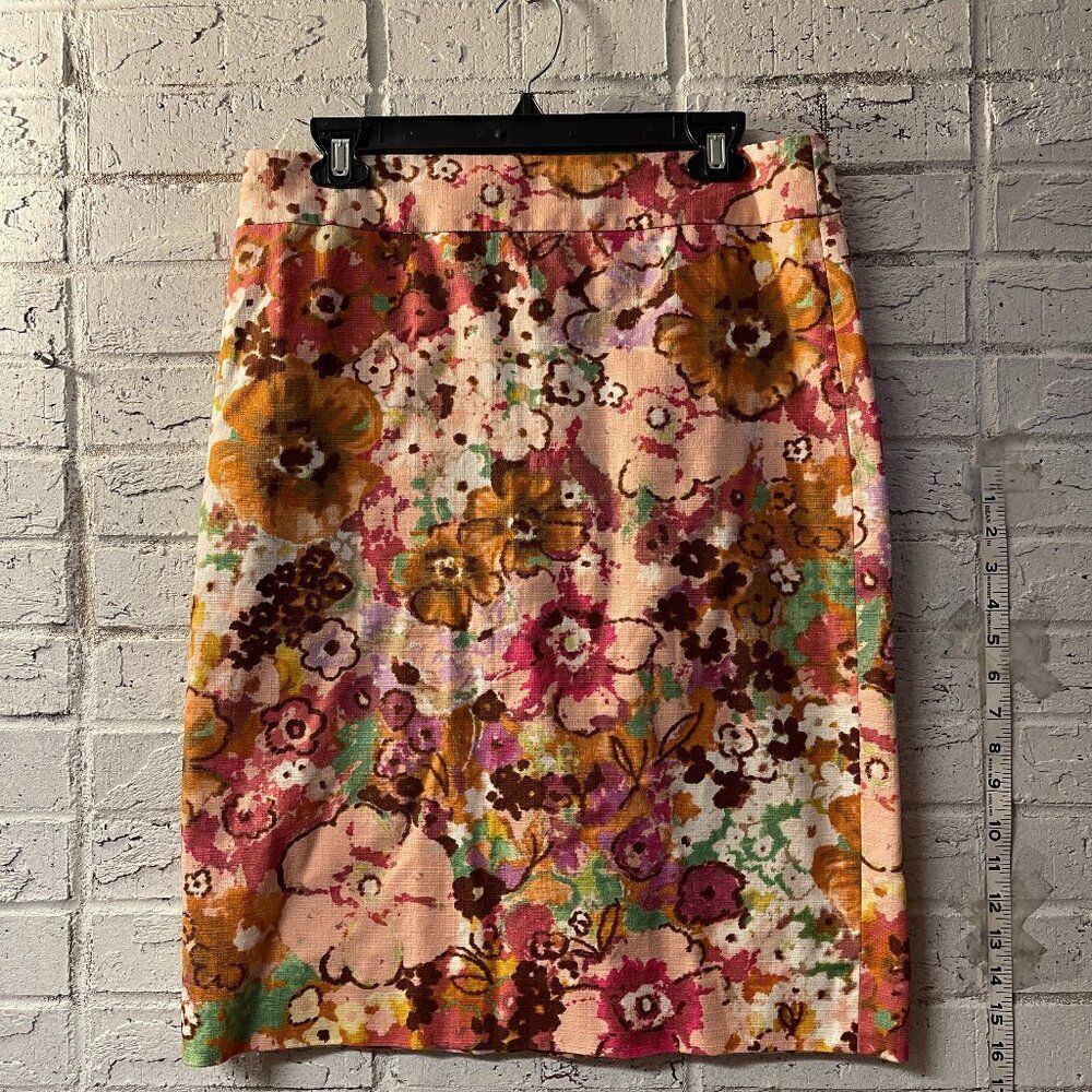 J.Crew Floral Pencil Skirt – Vibrant Watercolor Print Cotton Blend, Size 8